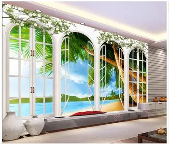 

Custom photo wallpaper 3D wall murals wallpaper window outside the coconut beach wall papers for living room wallpaper