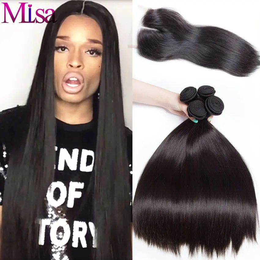 Mink Brazilian Hair With Closure 4 Bundles Brazilian Straight Virgin