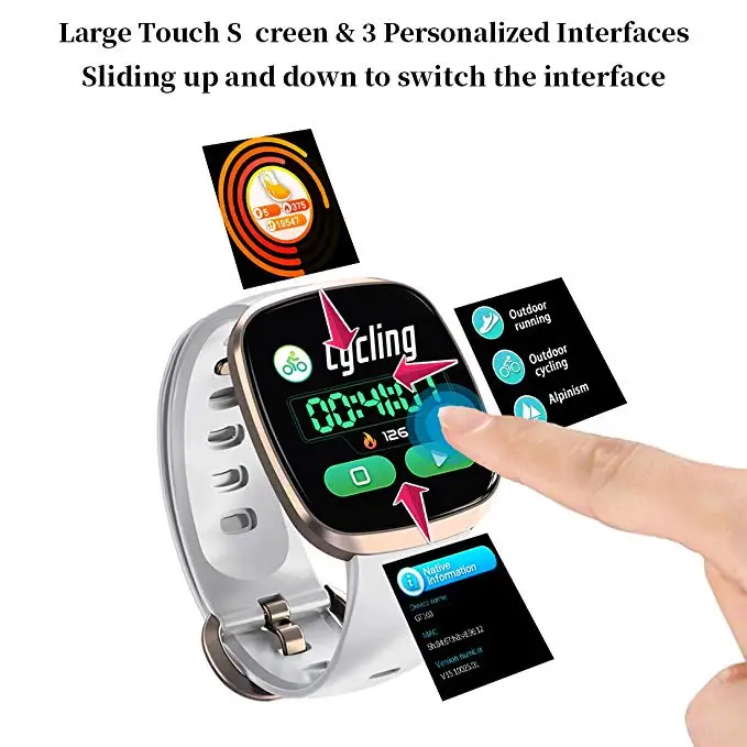 Fitness Tracker Smart Watch Bluetooth Heart Rate Monitor Touch Screen Waterproof Step Calorie Counter Pedometer For iOS Android