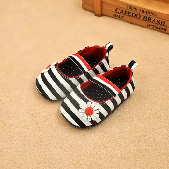 

Newborn Baby Girls Flower Cotton Shoes Soft Soled Striped Crib Shoes Age 0-18M
