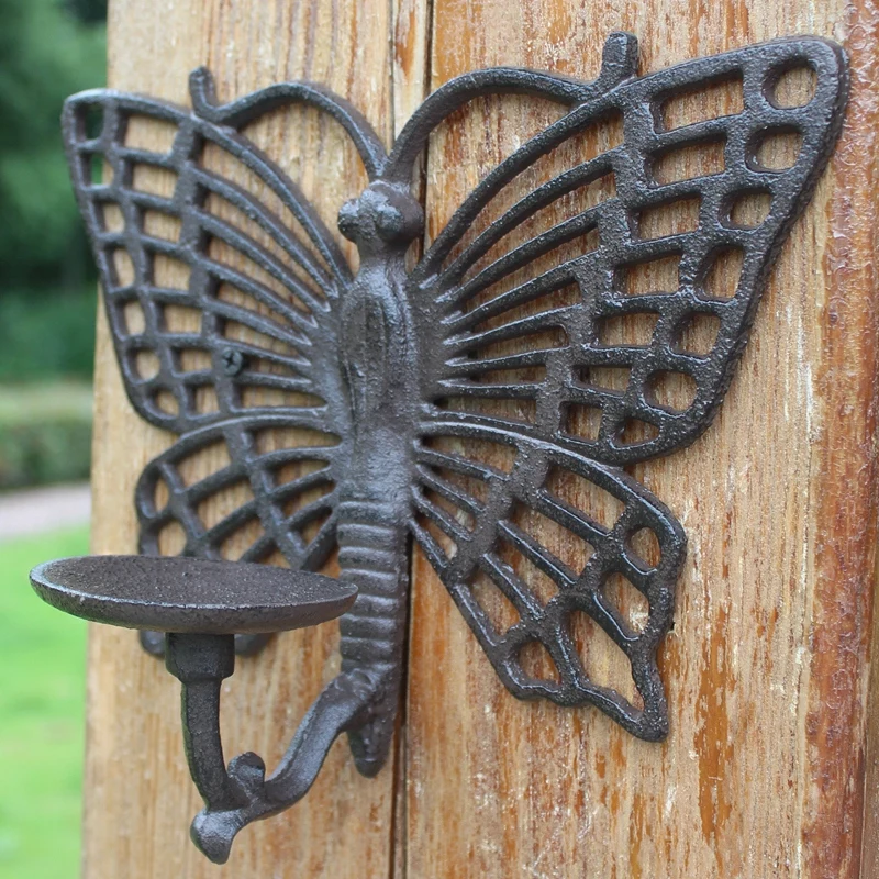 European Vintage Industrial Heavy Accents Hollow Butterfly Design Wall Decor Cast Iron Candle Holder European Vintage Industrial Heavy Accents Hollow Butterfly Design Wall Decor Cast Iron Candle Holder
