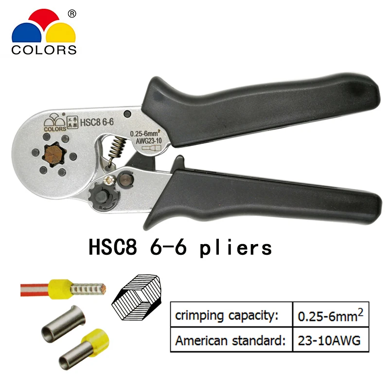 Цвета HSC8 6-6/6-4B обжимные плоскогубцы 0,25-6 мм2 23-10AWG для трубчатых терминалов бренд мини Тип круглый нос европейские плоскогубцы инструменты - Цвет: HSC8 6-6