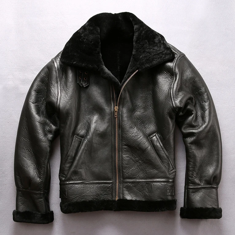 2018 Casual Véritable Doublure Hiver Mouton Pilote Bomber Hommes Laine Nouveaux B3 Russie Noir Peau Veste champagne Vestes Manteaux En De clK3TF1J
