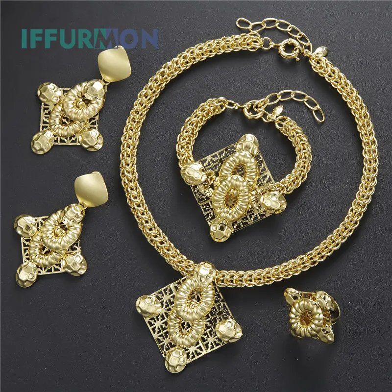 IFFURMON Luxury Women Wedding Jewelry Sets Pendant Necklace Bridal African Beads Set Dubai Gold Color Jewellery | Украшения и