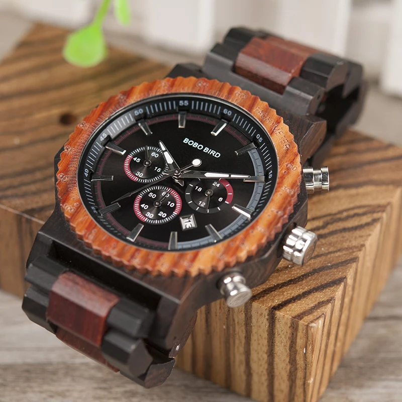 BOBO BIRD Men Watch Dial in Quartz Wooden Wood Wristwatches Male Quartz relogio masculino in Gift Box Timepieces Stopwatch