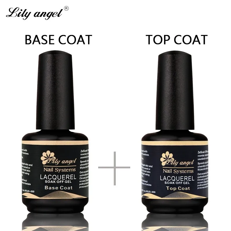  Lily angel 15ml Top Coat+ Base Coat Soak Off UV Lacquer UV Gel Nail Polish Primer Nail Gel Polish f