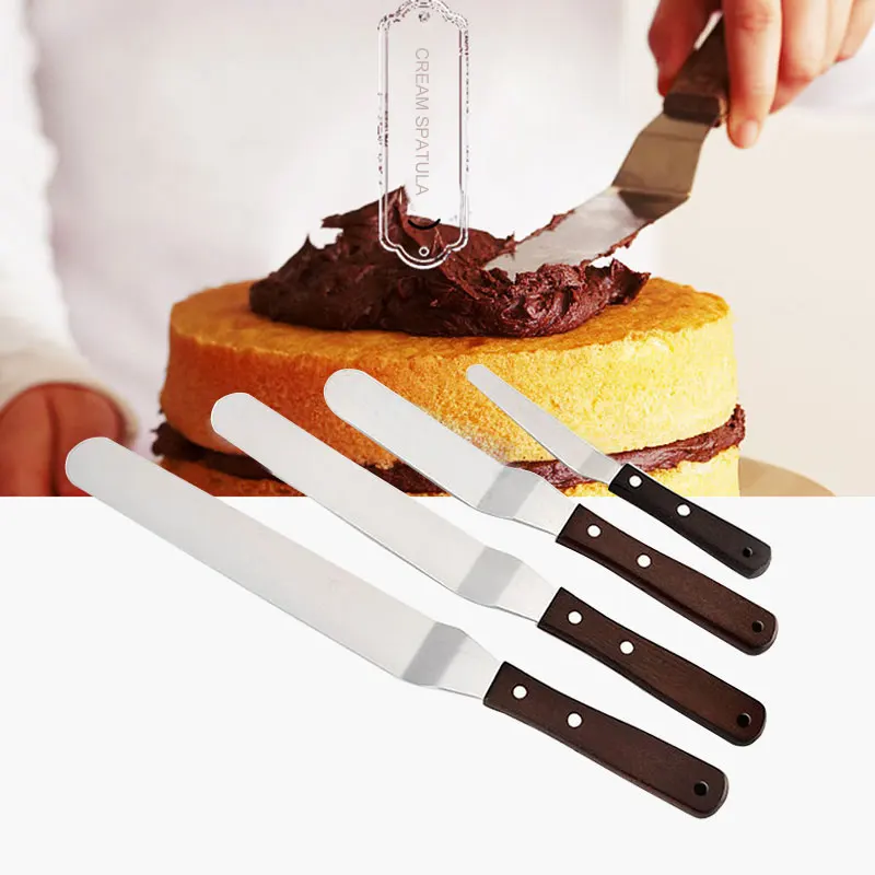 Wooden Handle Spatula Baking Stainless Steel Cake Straight Knife 10