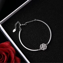 Fashion Version Four Leaf Flower Can Turn Bracelet, Silver Bracelet Fashion Jewelry Spinning Lucky Grass Bracelet for Women stylish rhinestone flower leaf bracelet for women