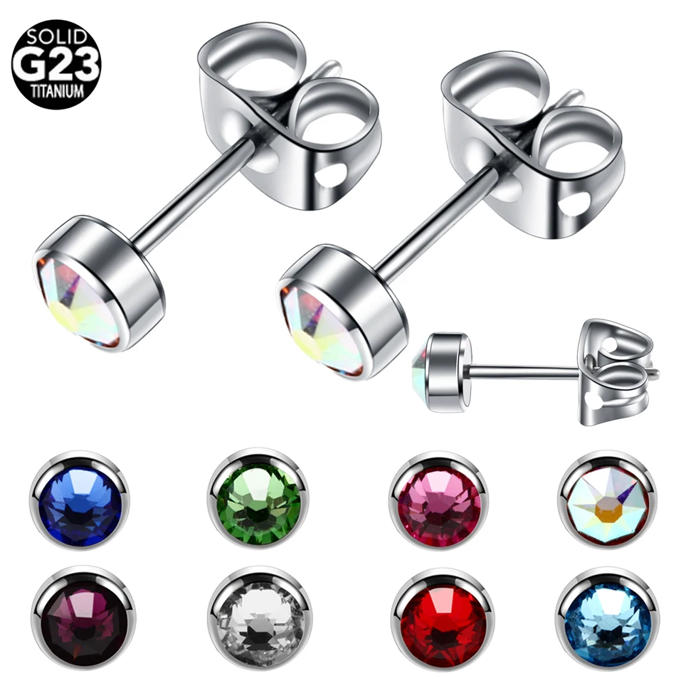 

PAIR G23 Titanium 4mm Crystal Gem Stud Earrings Clasp Butterfly Colorful Standard Ear Piercing Earrings Fashion Women Jewelry