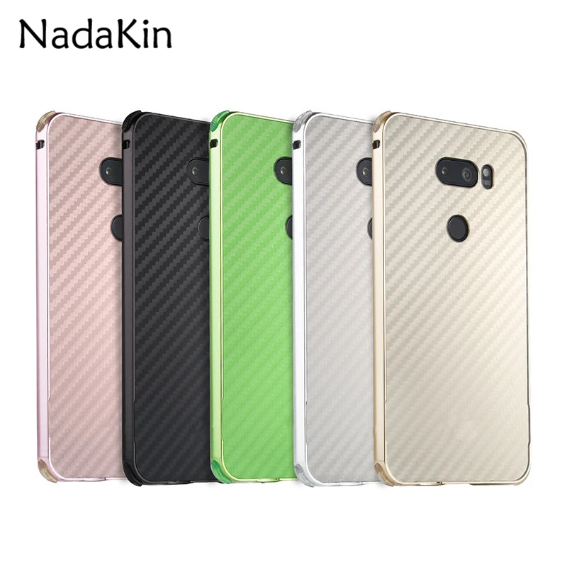 

Carbon Fiber Shockproof Metal Case for LG G5 G6 V10 V20 V30 Back Cover Funda Modern Style Four Corner Angle Silicone