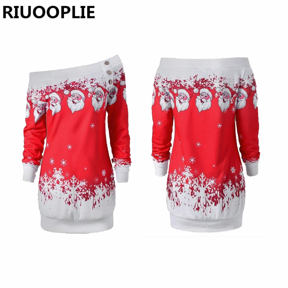 Женское рождественское платье джемпер RIUOOPLIE топ на одно плечо с длинными