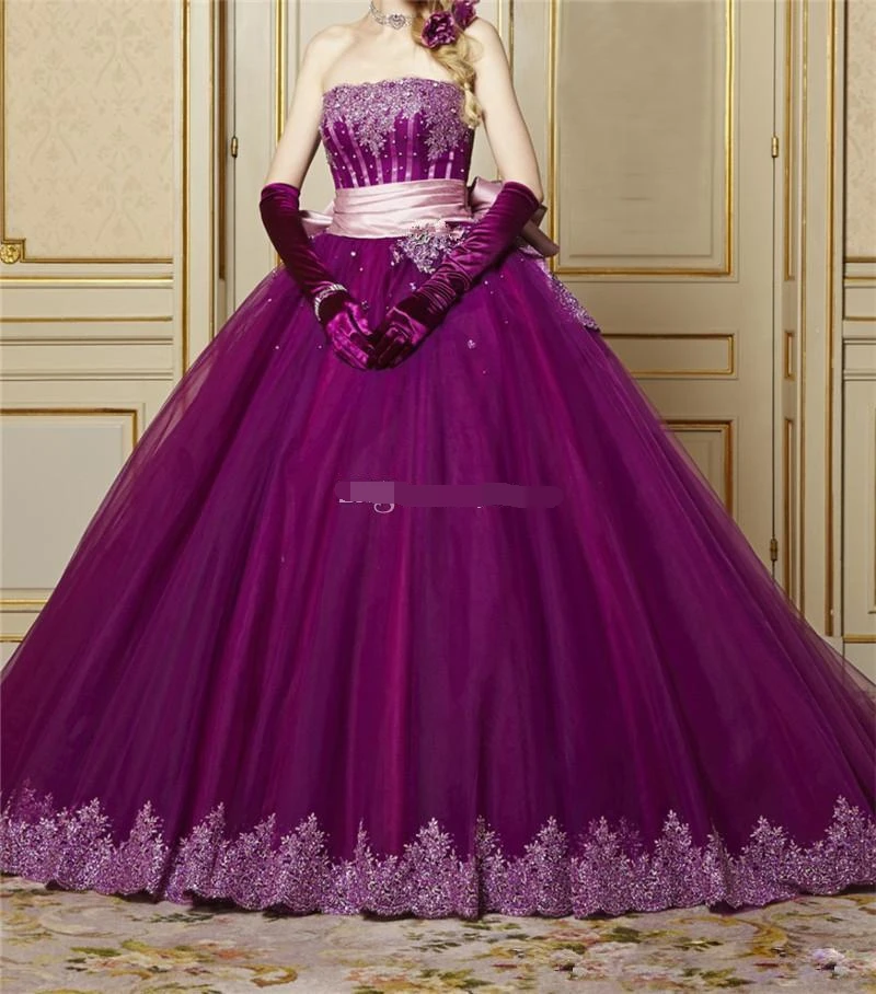 

2019 Lace Strapless Quinceanera Dresses Ball Gown Court Train For Party Lace Up Back Court Train Pageant Gown vestidos de 15