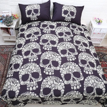 

Black Gothic Skull bedding set Twin Full Queen Sizes polyester Floral duvet cover set quilt cover polyester bed linens set new