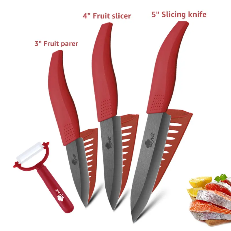 Red 3 set Керамический нож 3, 4, 5, 6 дюймов, кухонные ножи для нарезки мяса шеф-повара, лезвие из черного циркония, цветная Нескользящая ручка, резак - Цвет: Red 3 set