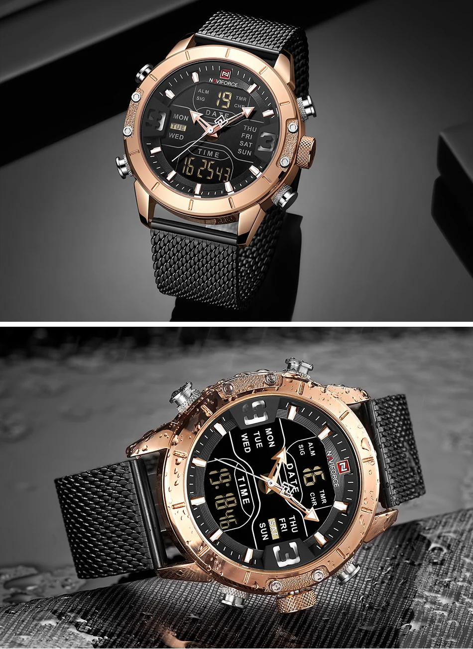 NAVIFORCE часы мужские спортивные кварцевые часы Топ люксовый бренд нержавеющая сталь Водонепроницаемый светодиодный цифровой наручные часы Relogio Masculino