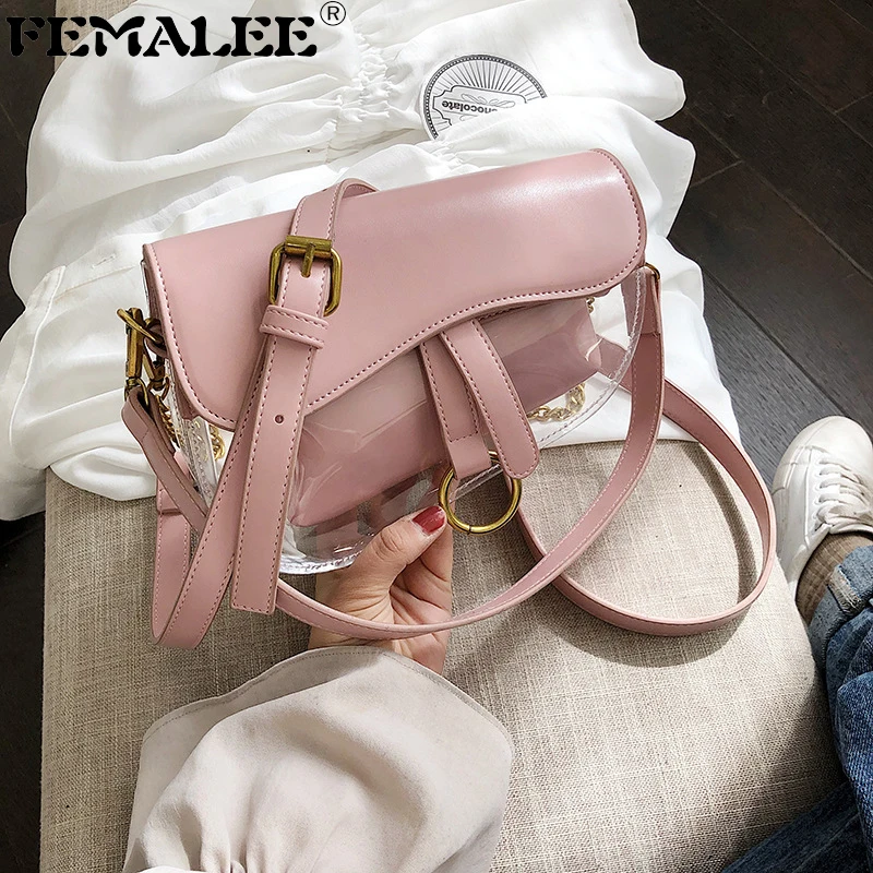 

ladies luxury small Clear bags famous brand women messenger bag Transparent female Half Moon crossbody bag new fashion chestpack