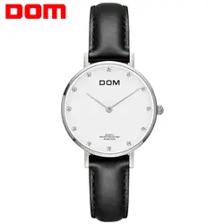DOM Для женщин наручные часы ультра тонкий кожаный ремешок Лидирующий бренд женские часы с бриллиантамы Повседневное Водонепроницаемый