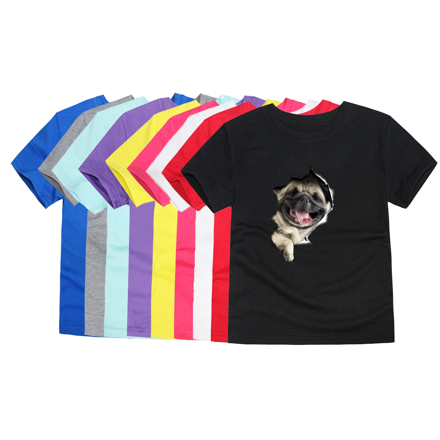 

Boys Short Sleeve Cotton T Shirts Children 3D Dog Printing T-shirts Boys Tees Girls Tops 12 Colors for 1-14Years Boys Tees