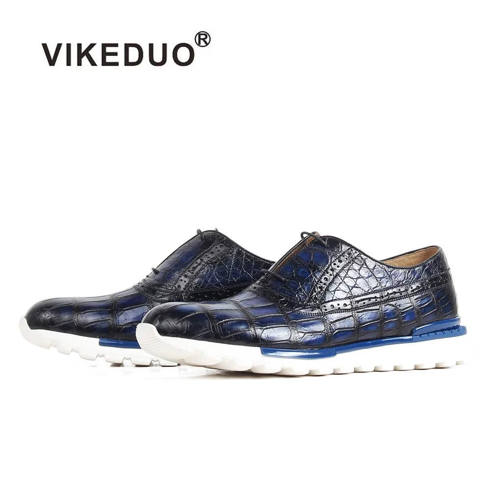 Кроссовки VIKEDUO 2020 из кожи крокодила патина Мужская обувь ручной работы синяя