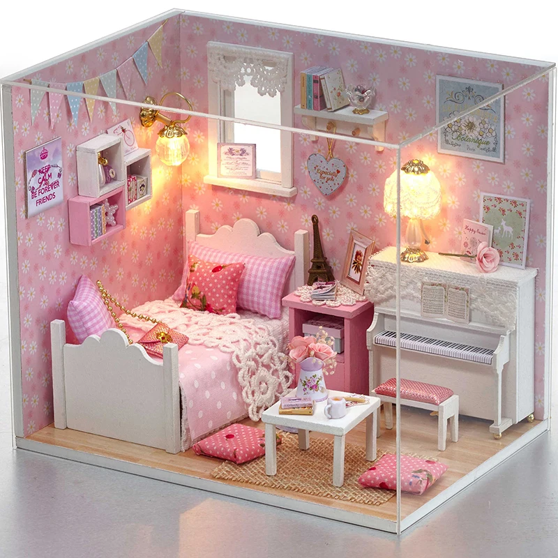 Doll House Furniture DIY Miniature Model Dust Cover 3D Wooden Dollhouse Christmas Girlfrend Gifts Toys For Children Kitten Diary - Цвет: type 2