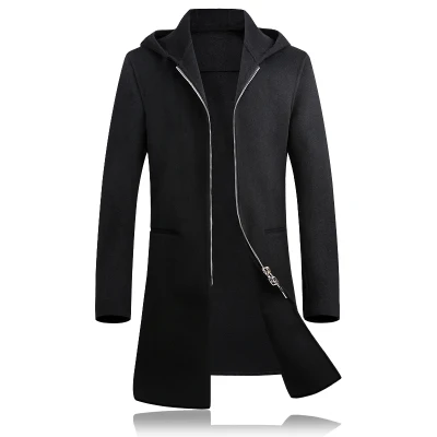 Мужской Модный повседневный двубортный шерстяной Тренч, куртка, мужские повседневные шерстяные пальто, куртки, шерстяные мужские ветровки - Цвет: Черный