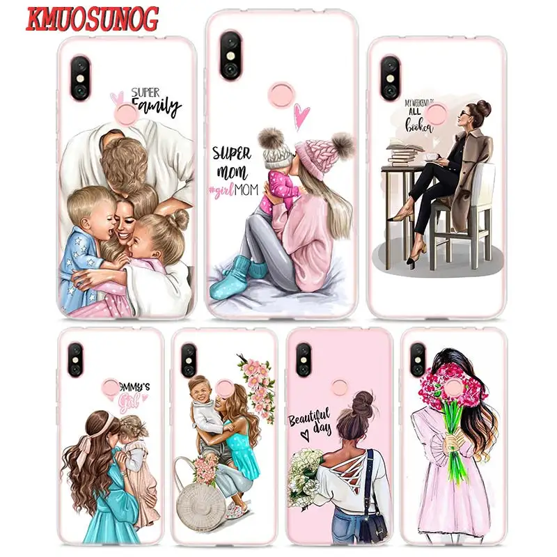 

Silicone Soft Phone Case Baby Mom Girl Print Printing for Xiaomi Redmi S2 Note 4 4X 5 5A 6 6A 7 Pro Plus Case Cover