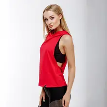 Красный Йога Костюмы жилет с капюшоном Дизайн худи без рукавов спорта работает Спортивная