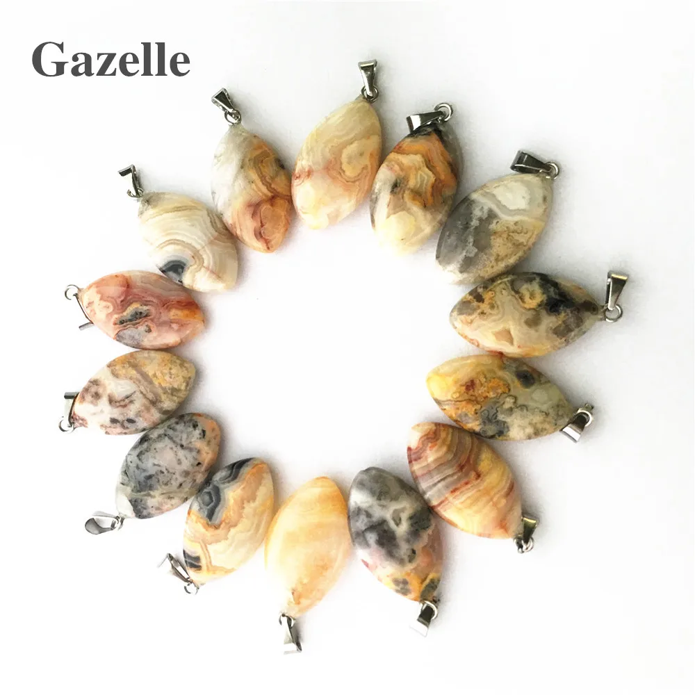 

Gazelle 2018 New Arrived Cute Crazy Agates Natural Stone oval Pendant Necklace For Women Men Jewelry Making 50PCS Free Shipping