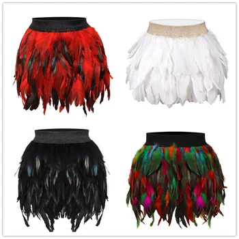 

Feather Skirt Red Sexy Lingerie Strappy Body Cage Harajuku Boho Elastic Plus Size Art Festival Dance Clothing Women for Harness