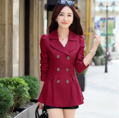 Осенняя и зимняя новая женская куртка в Корейском стиле, тонкая повседневная короткая двубортная Женская ветровка - Цвет: Красный