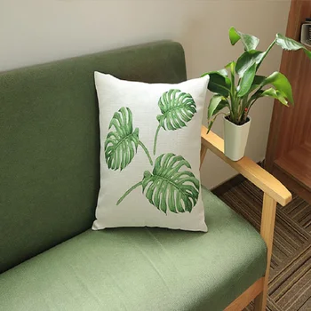 

45x45 cm Tropical Plants Green Leaves Monstera Cushion Covers Hibiscus Flower Pillow Cover Decorative Beige Linen Pillow Case