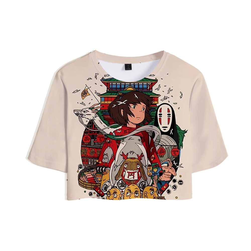 

Miyazaki Hayao Spirited Away Anime movie ogino chihiro 3D Tops Crops Girl t-shirt Short T shirt Women Sexy Sale Casual Clothes