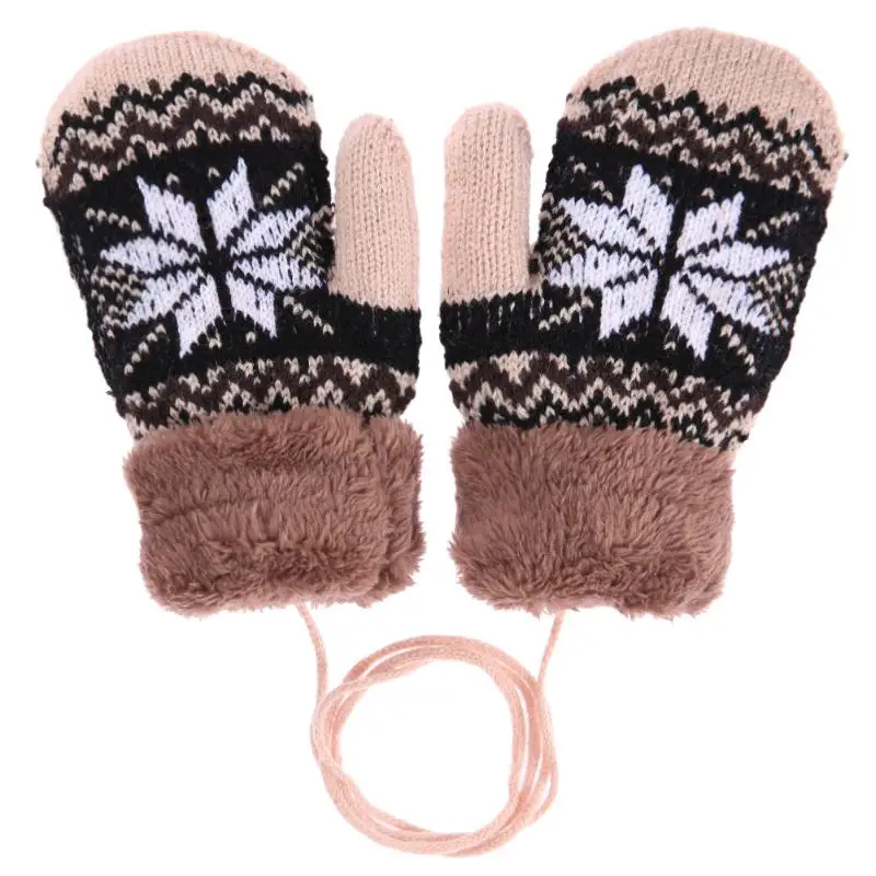 Детские перчатки, теплые зимние детские вязаные эластичные варежки для маленьких девочек, утолщенные лыжные повседневные варежки на полный палец, перчатки - Цвет: Коричневый