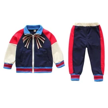 Весенний спортивный костюм из двух предметов для мальчиков, хлопковая куртка с вышивкой и штаны Повседневный бейсбольный костюм для мальчиков из двух предметов с комбинированной застежкой-молнией