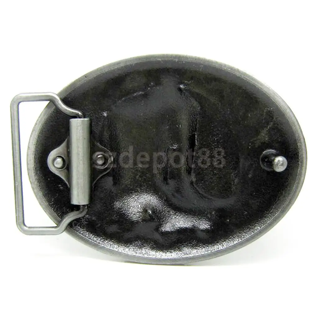 Antique Silver Oval Zinc Alloy Belt Buckle Horse Riding Boots Pattern Western Cowboy 9x7cm