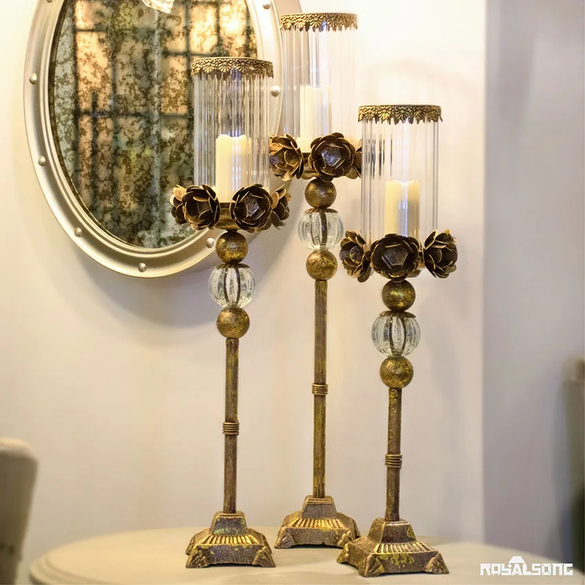 Buy European style Luxury glass metal candlestick home