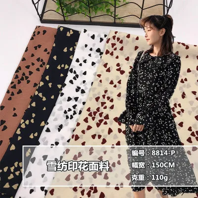 

1* 1.5m/piece printed 0.8cm polka dot chiffon printed fabric, high quality opaque fabric for women's wear
