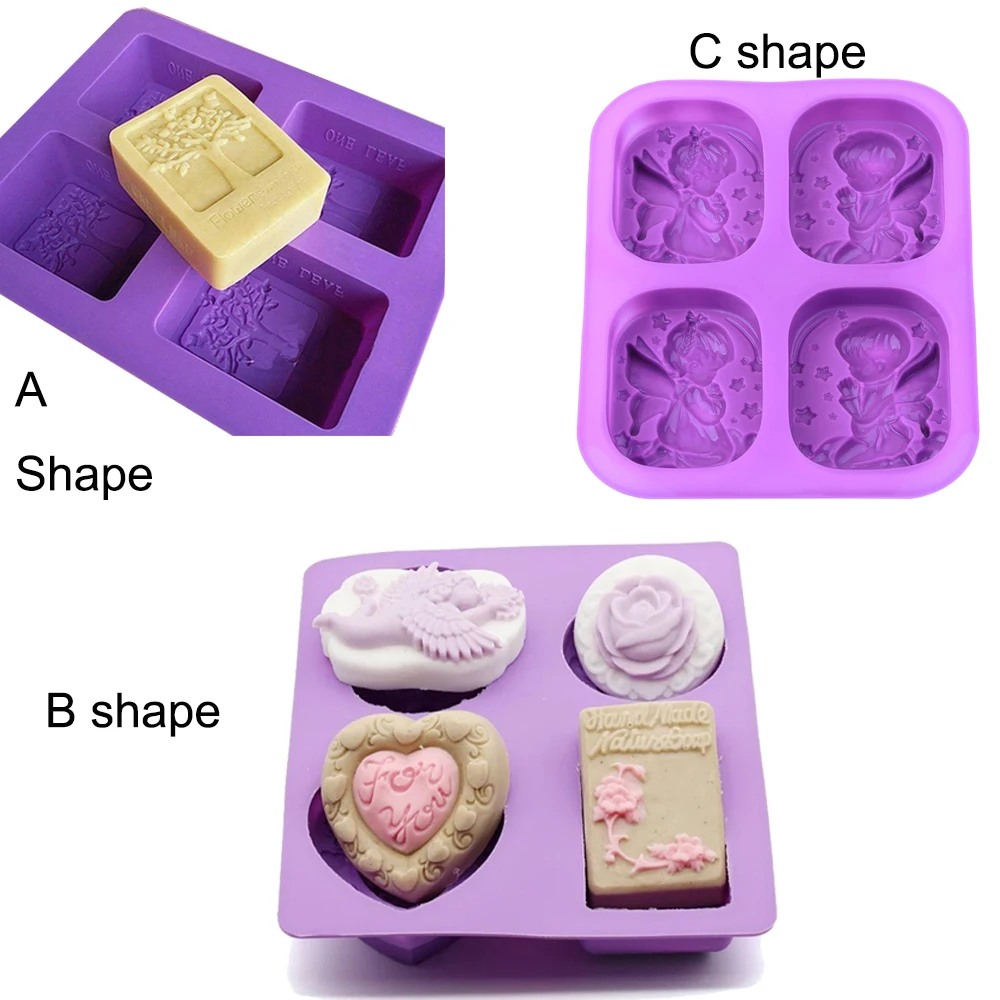 

DIY Silicone Soap Mold Making 3D 4 Forms Angel Tree Oval Rectangle Soap Mould Handmade Craft Flowers Bathroom Kitchen Soap Mold
