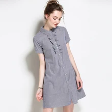 2017 Women Summer New Stripe Short Sleeve Work Office Dresses Plus Size Elegant Turn-down Collar Woman Clothing Shirt Dress 5XL