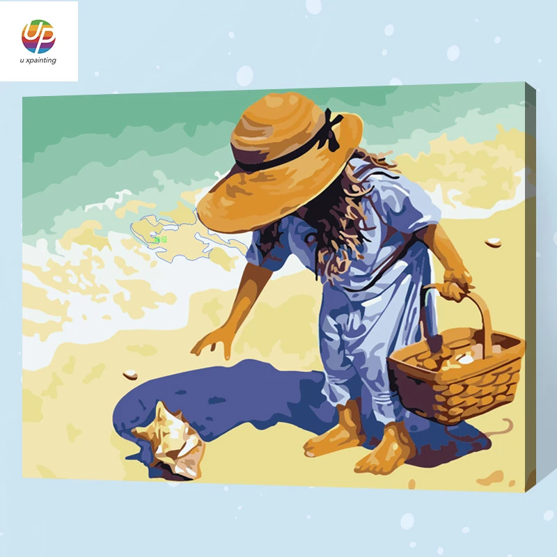 DIY Digital Painting By Numbers Gilr Seashell Acrylic Paint By Number