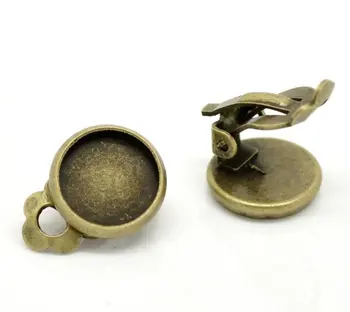 

Free shipping!!! Bronze Tone Round Cabochon Settings Earring Clip 16mmx12mm (Fit 10mm)