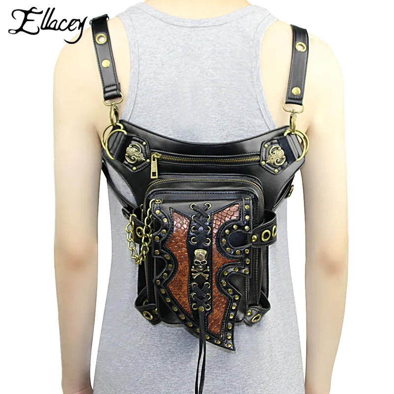 Стильная сумка в стиле панк для мужчин и женщин с черепом и заклепками, поясная сумка в стиле стимпанк, черная сумка на ремне, модная мотоциклетная сумка-мессенджер