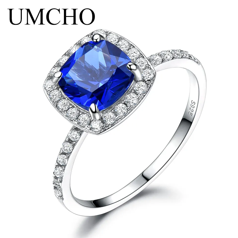 UMCHO Настоящее серебро 925 пробы, ювелирные изделия, Круглые изумрудные кольца с камнем рождения для женщин, подарок на день рождения, хорошее ювелирное изделие - Цвет камня: Sapphire