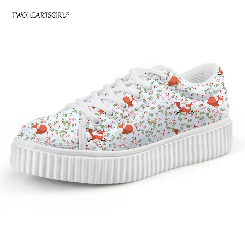 

Twoheartsgirl Novelty Floral Fox Creepers Plus 35-41 Women Casual Shoes Funny Female Ladies Flats Platform Shoes Breathable Shoe