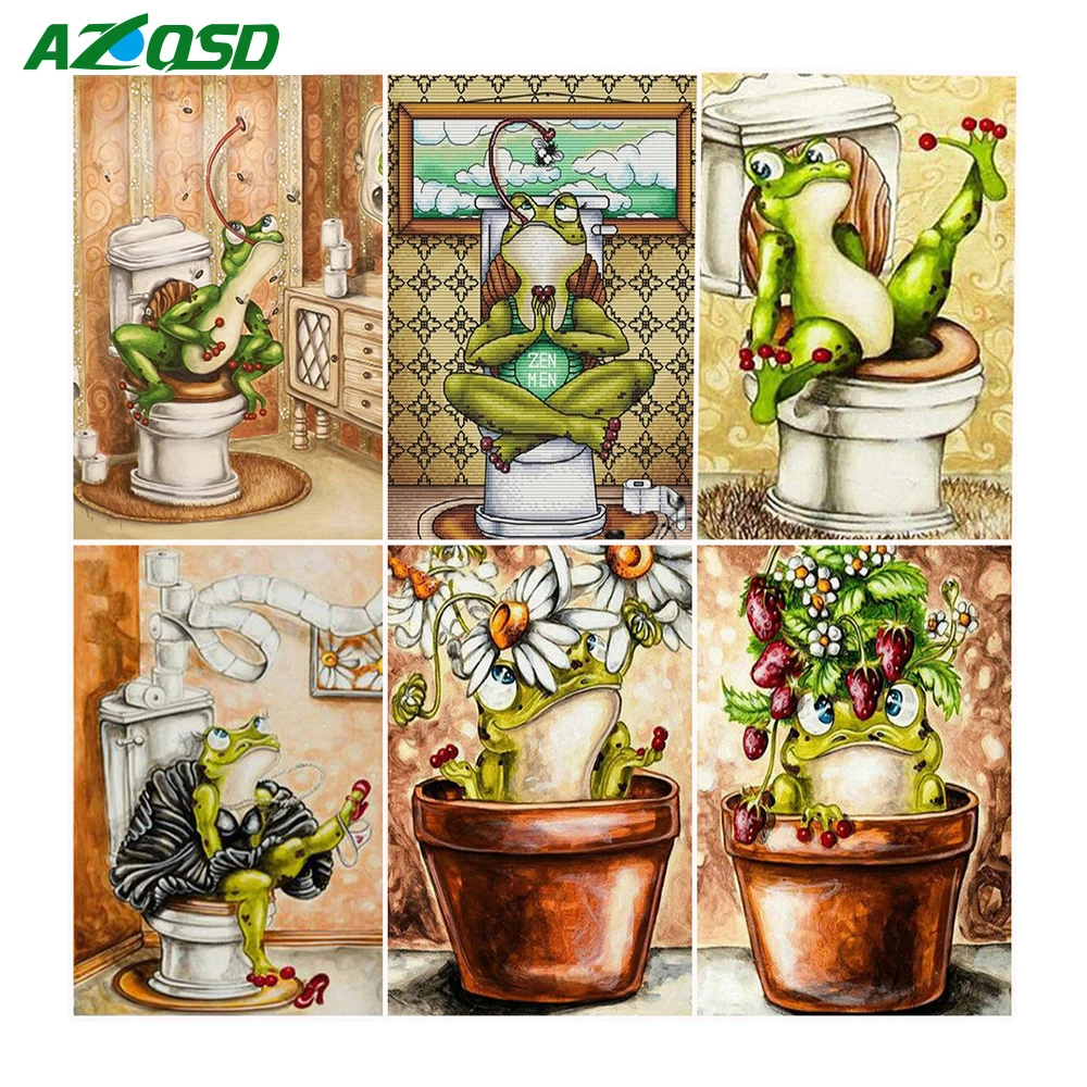 

AZQSD Diamond Embroidery Animal Frog Diamond Painting Cartoon Full Square Mosaic Rhinestones Cross Stitch Craft Kit Home Decor