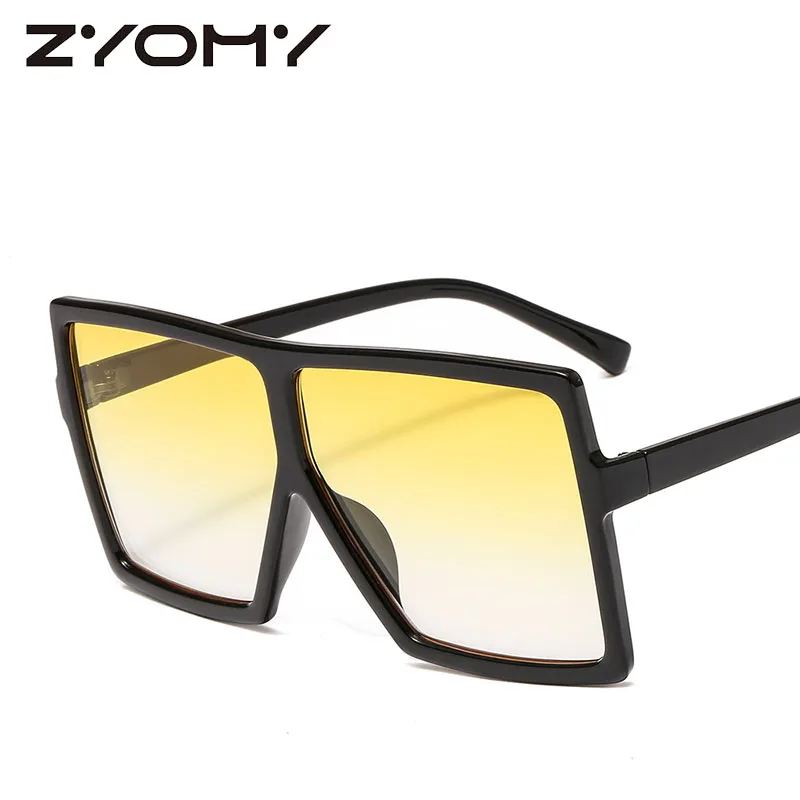 Большая оправа, градиентные негабаритные солнцезащитные очки, квадратные брендовые дизайнерские винтажные женские модные солнцезащитные очки Oculos De Sol UV400 - Цвет линз: C14 Black Yellow