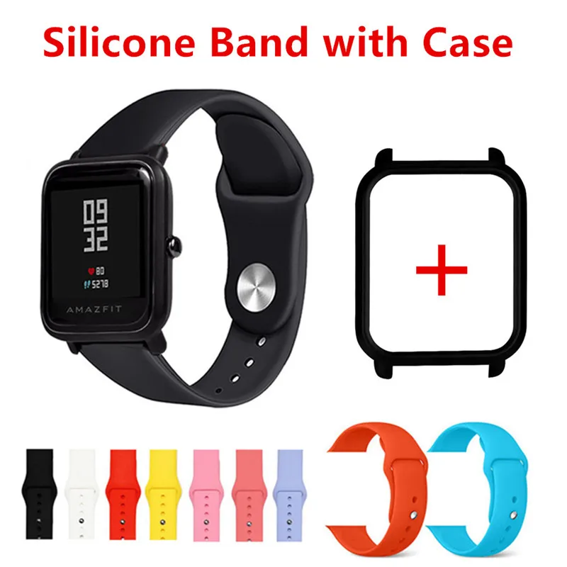 

soft silicone Wrist strap with Full protective Watch Cases For Xiaomi Huami Amazfit Bip BIT 20mm Watch strap Resin Watch Cases