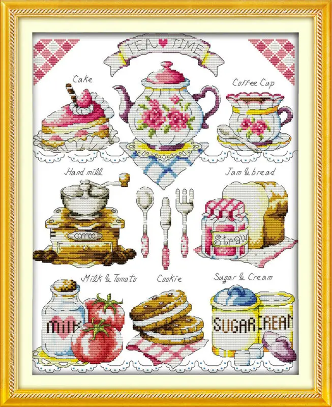 

Dlicious Tea cake 11CT Printed Fabric 14CT Canvas DMC Counted Chinese Cross Stitch Kits Cross-stitch set Embroidery Needlework
