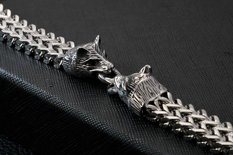 Нержавеющая сталь Животное подвеска в виде волка браслет для мужчин 22 см полированная звено сплетенная цепочка браслет мужские ювелирные изделия