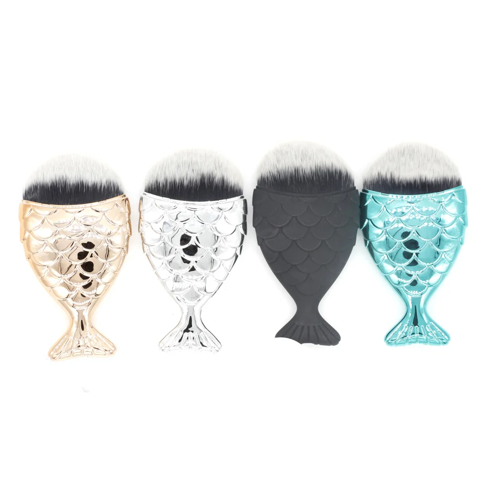

Pro 1 pcs Mermaid Cosmetic Powder Blush Wool Fiber Fish Shape Makeup Foundation Brush 5 Colors Makeup Tools Powder Brush